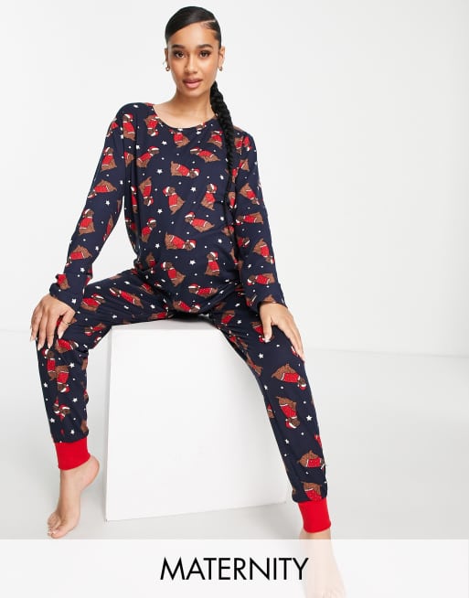 Chelsea Peers Maternity Christmas cockapoo dog pajamas in navy