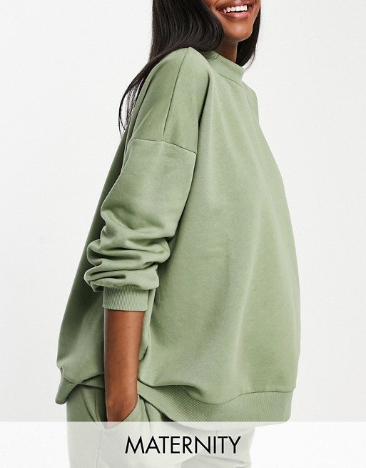 Chelsea Peers Maternity eco jersey oversized lounge sweat in sage green