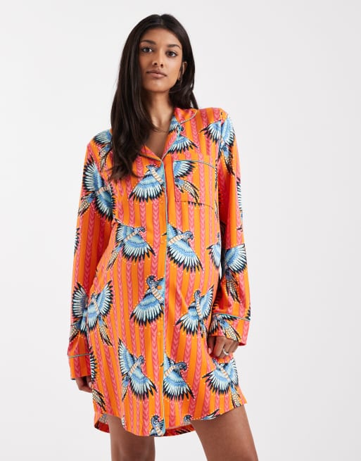 Chelsea Peers Maternity exotic bird print oversized nightshirt in multi, 2 of 4