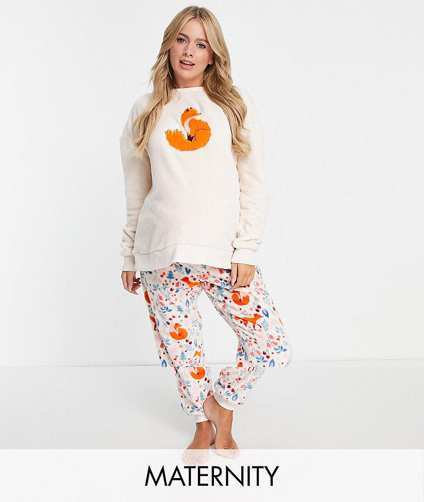 Chelsea Peers Maternity fleece pajama set in foxy floral print-Neutral