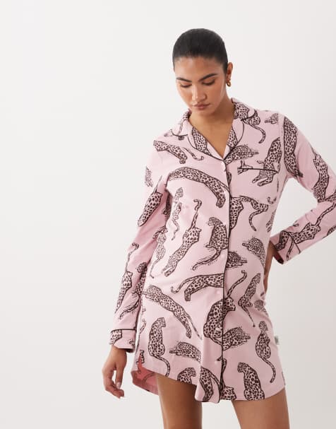 Chelsea Peers Maternity jersey night shirt in pink leopard print - view 1