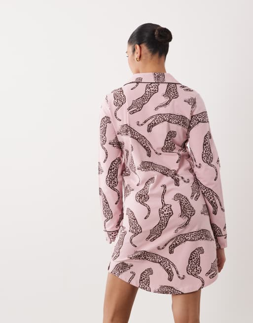 Chelsea Peers Maternity jersey night shirt in pink leopard print, 4 of 4
