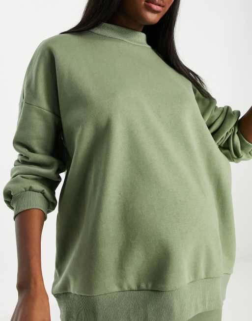 Chelsea Peers Maternity jersey oversized lounge sweat in sage green - MGREEN, 3 of 4