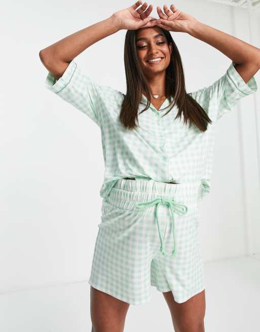 Chelsea Peers Maternity – Ljusgrön, ginghamrutig, kort pyjamas, 4 av 4