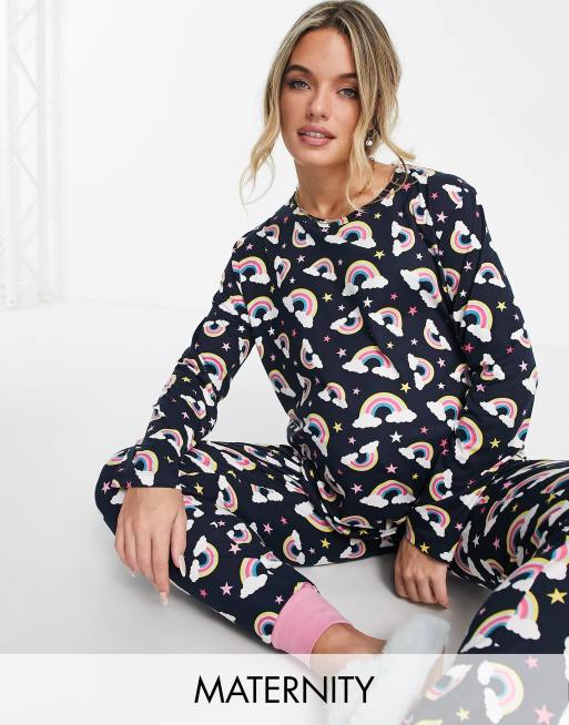 Chelsea Peers Maternity long pajama set in rainbow print