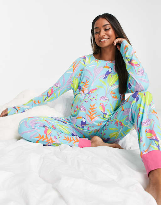 Chelsea Peers Maternity long pajama set in tropical bird print ASOS