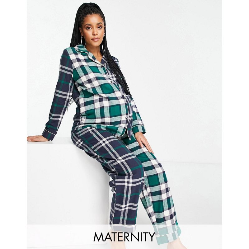 Pigiami Donna Chelsea Peers Maternity - Pigiama con top con rever e pantaloni in cotone organico con stampa a quadri a contrasto