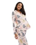 [Chelsea Peers] Chelsea Peers Maternity poly long sleeve revere pyjama set in celestial tiger print-Pink 8 PINK