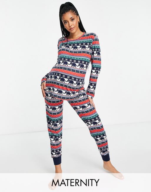 Chelsea Peers Maternity - Pyjamaset met top met lange mouwen en joggingbroek met olifant-fairisle print 