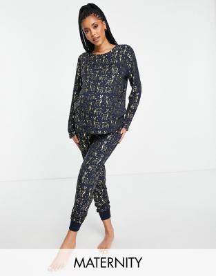Chelsea Peers Chelsea Peers Maternity reindeer foil pyjamas in navy