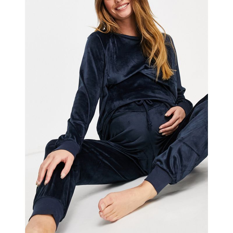  Abbigliamento da casa Chelsea Peers Maternity - Tuta da casa con felpa e joggers in pile super morbido di poliestere riciclato blu navy