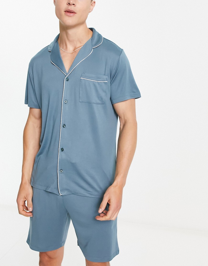 Chelsea Peers modal button short pajama set in mid blue-Gray
