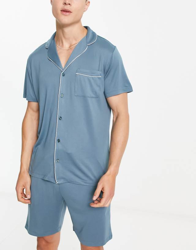 Chelsea Peers modal button short pajama set in mid blue