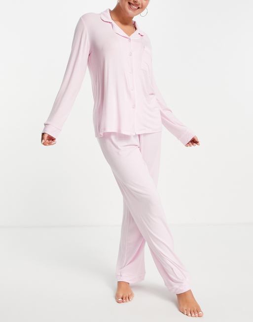 Chelsea Peers modal jersey revere top and trouser pyjama set in pink - LPINK