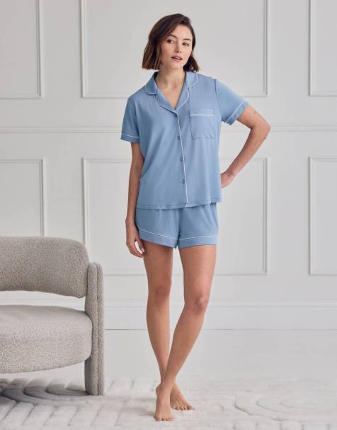 Chelsea Peers Modal short button up pyjama set in blue - view 1