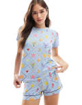 Chelsea Peers mosiac print tee and shorts set in blue