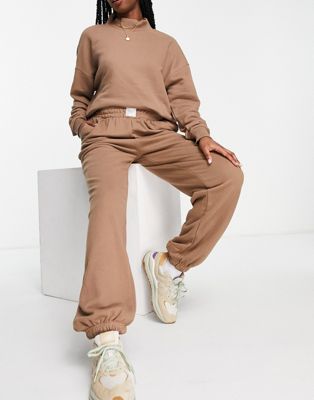 Chelsea Peers oversized high neck sweat and jogger set with woven logo tab in taupe