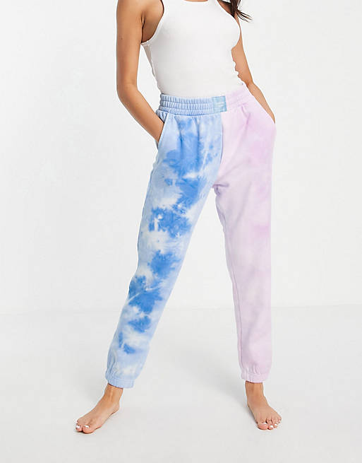 Chelsea Peers cotton contrast tie dye jogger in lilac and blue - MULTI