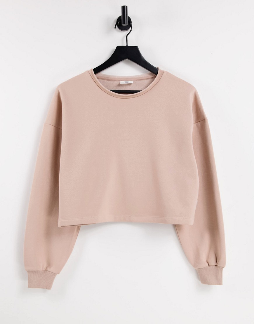 Chelsea Peers organic cotton cropped sweat with raw edge detail in beige-Neutral