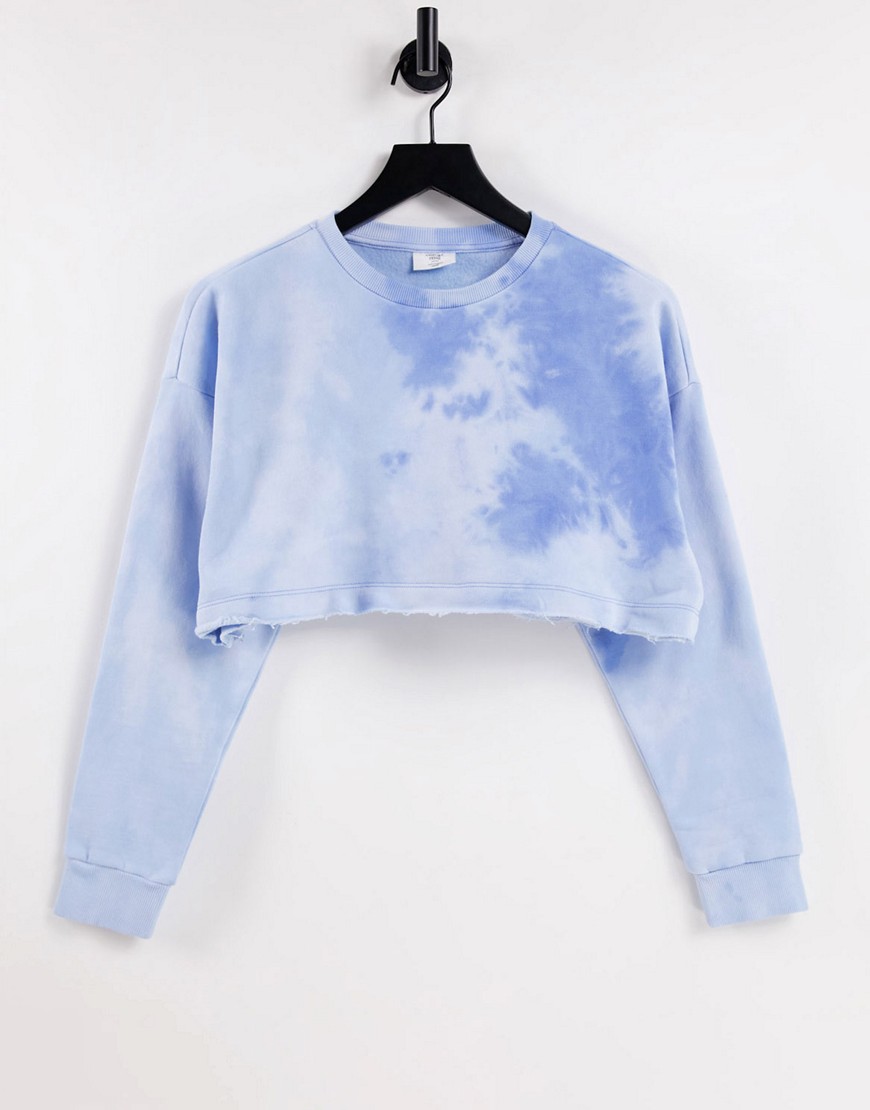 Chelsea Peers organic cotton tie dye cropped sweat with raw edge detail in blue-Blues