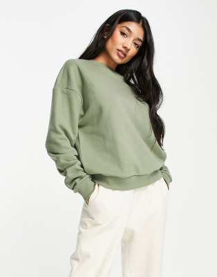 Chelsea Peers oversized sweatshirt with woven logo tab in sage | ASOS