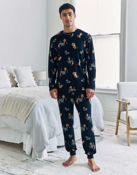 Chelsea Peers Padel tennis tiger print long pyjama set in navy - view 1