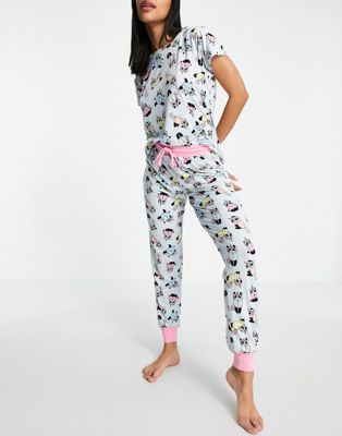 Chelsea Peers panda print t-shirt and trousers pyjama set in blue