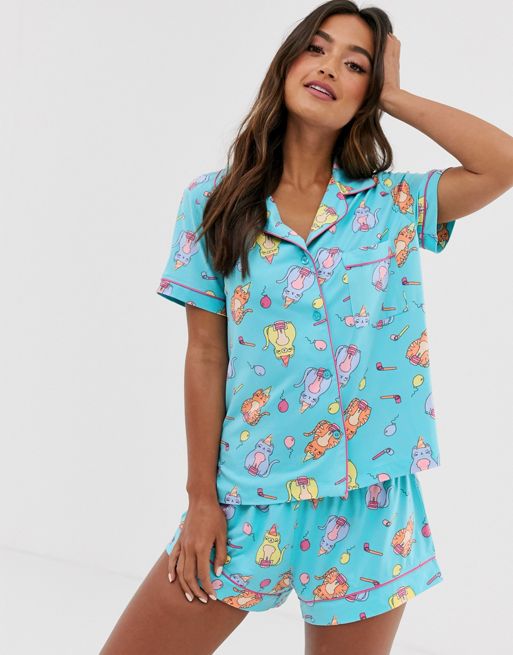 Laura Ashley Ladies Multi-Dog Breeds Pastel Pink Super Soft Short Sleeve  Top & Shorts Sleepwear Pajama Set