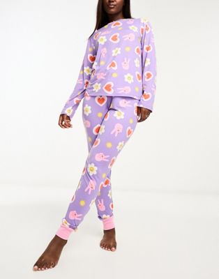 Chelsea Peers peace and love long pyjama set in lilac - ASOS Price Checker