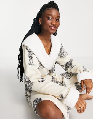 Robes de chambre Chelsea Peers - Peignoir confort à imprimé léopard - Crème