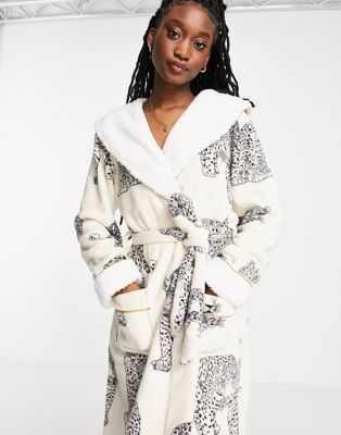 Robes de chambre Chelsea Peers - Peignoir confort à imprimé léopard - Crème