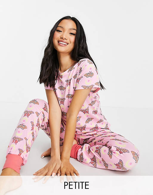Chelsea Peers Petite butterfly and moon printed pyjama set in pink