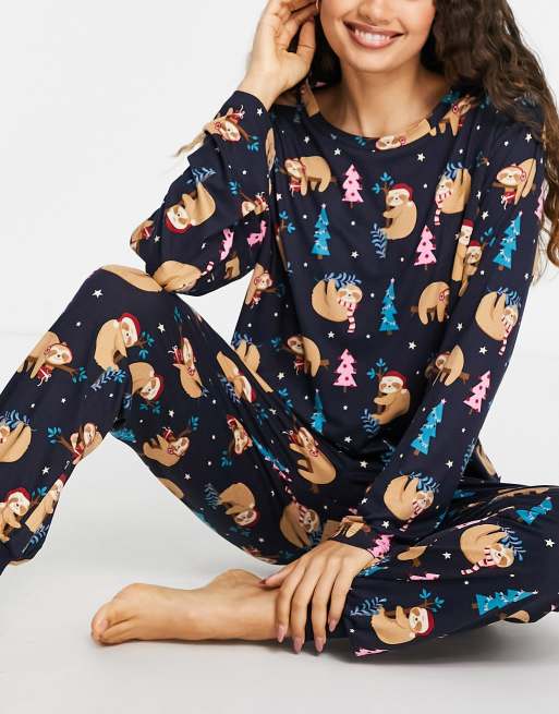 Christmas Sloth Animal Colorful Pajamas For Women With Pants Women