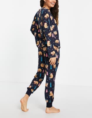 Chelsea Peers Petite Christmas Sloth Long Pajamas