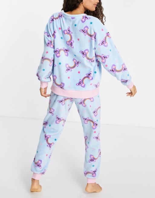 Chelsea Peers Petite fleece pajama set in rainbow koala print