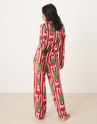 Chelsea Peers Petite Poly Long Sleeve Camp Collar Pajama Set In Multi