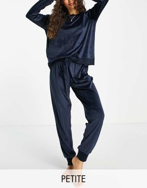 Chelsea Peers Petite super soft fleece lounge sweat and jogger set in navy