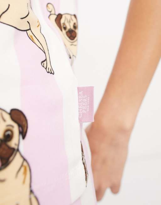 Chelsea Peers - Pigiama corto rosa e bianco a righe con carlini, 3 di 4