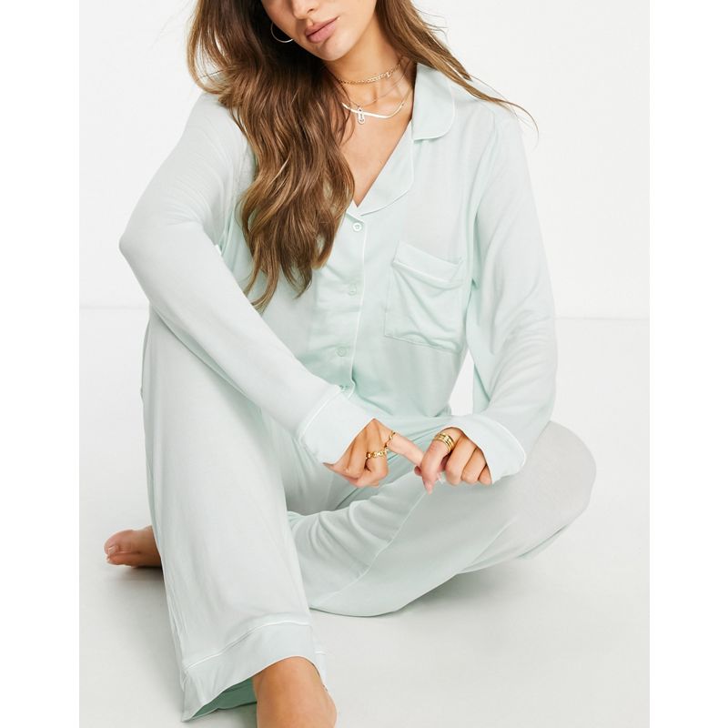 Pigiami Intimo e abbigliamento notte Chelsea Peers - Pigiama lungo con top con rever e pantaloni in jersey di modal ecologico color menta