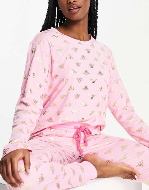 Chelsea Peers - Pigiama lungo rosa con api laminate, 4 di 4