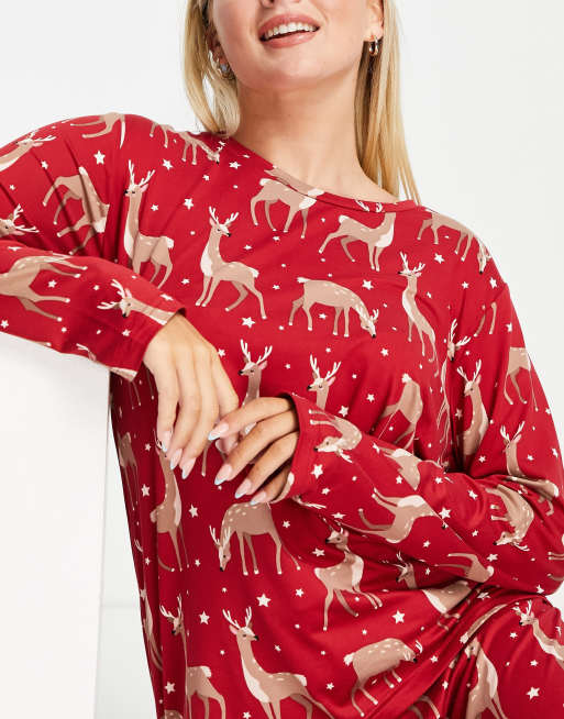Chelsea Peers - Pigiama rosso con renne composto da top a maniche lunghe e joggers, 3 di 4