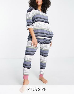 Chelsea Peers Plus button through pyjama set in mountain fairisle print