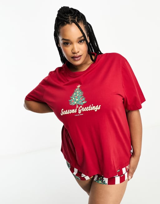 Chelsea Peers Plus christmas tree short pyjama set in red