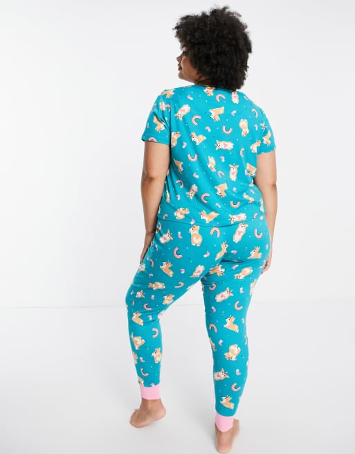 Chelsea Peers Plus corgi print pajama set in green