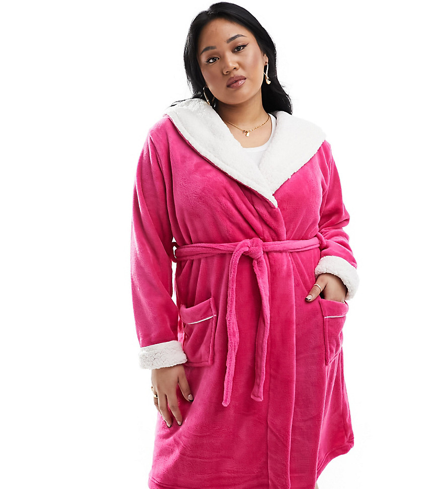 Chelsea Peers Plus cosy hooded robe in hot pink