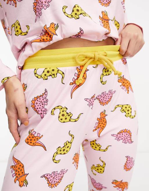 Chelsea Peers Plus dinosaur long pajama set in pink