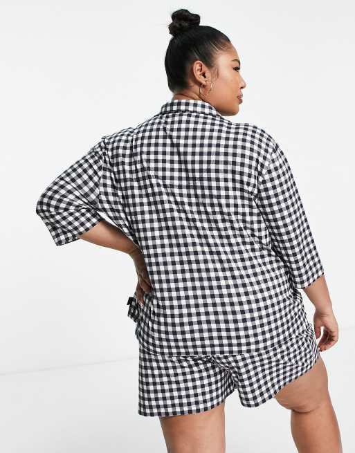 Chelsea Peers Plus - Korte pyjamaset met zwarte gingham ruitjes, 3 van 4