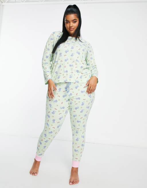 Chelsea Peers Plus – Langer Pyjama in Hellgrün mit Narwal-Muster, 4 von 4