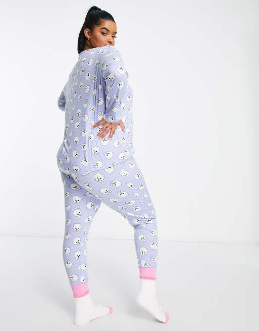 Loungeable Plus skiing polar bear pajama set in lilac