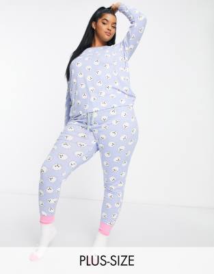 Chelsea Peers Chelsea Peers Plus long pyjama and cosy socks set in lilac and white pomeranian print-Purple